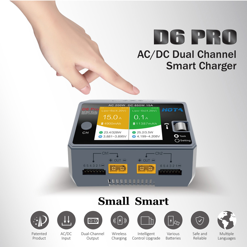 HOTA D6 Pro negro AC 200w DC 2 - Hota D6 Pro Dual Lipo Charger reseña y precio