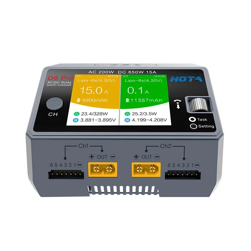 Cargador inteligente de doble  - Hota D6 Pro Dual Lipo Charger reseña y precio